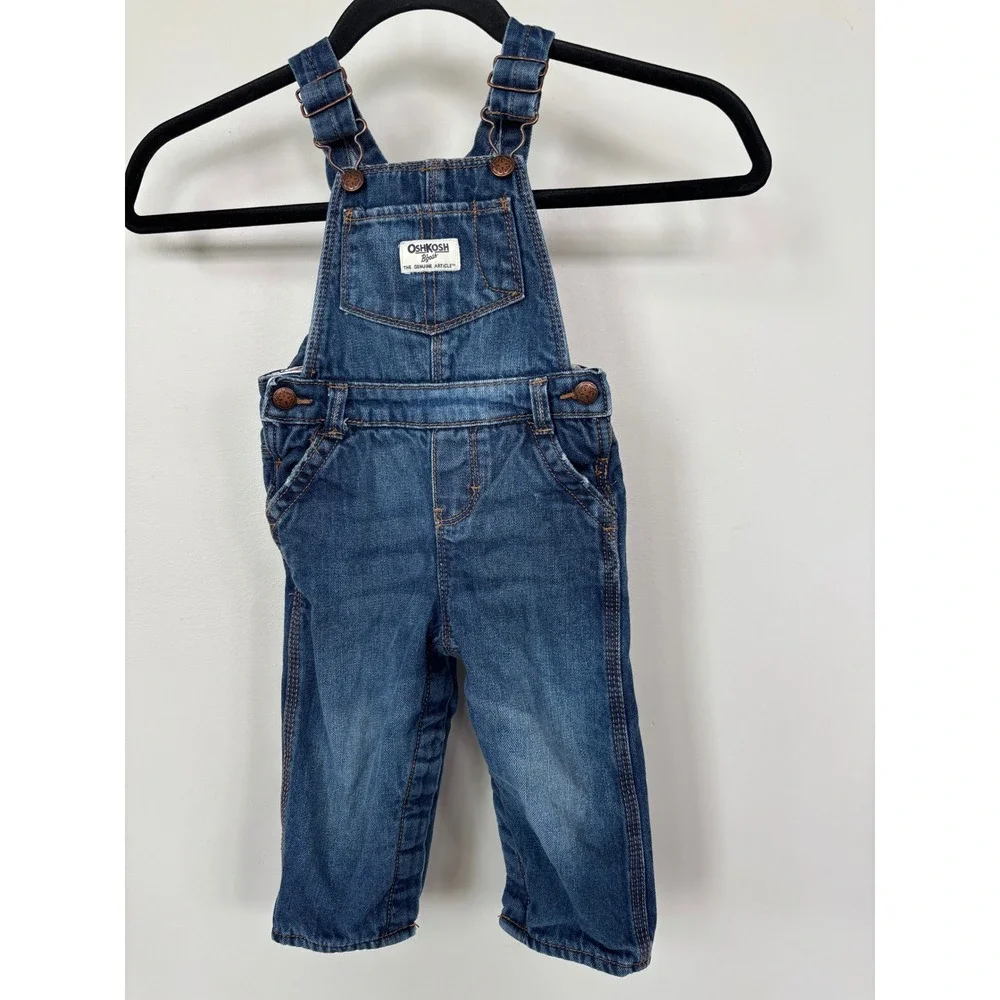 OshKosh Bgosh Fleece Lined Denim Overalls Blue Pink 18M Toddler Girls Bibs‎